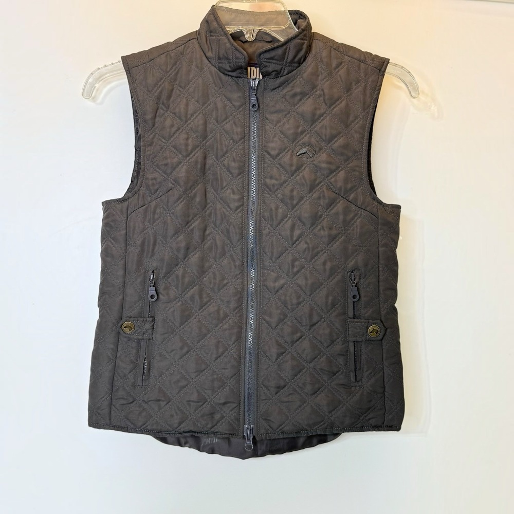 Riding Sport Equestrian Wear Quilted Gray Vest Pockets Zip Womens S